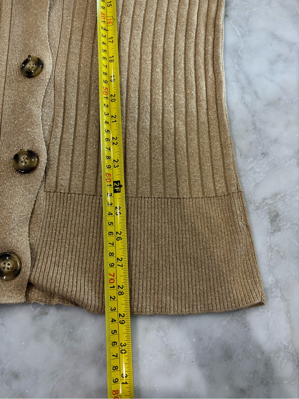 Mango Ribbed Gold Button-Front Sweater Cardigan - Picture 6 of 6